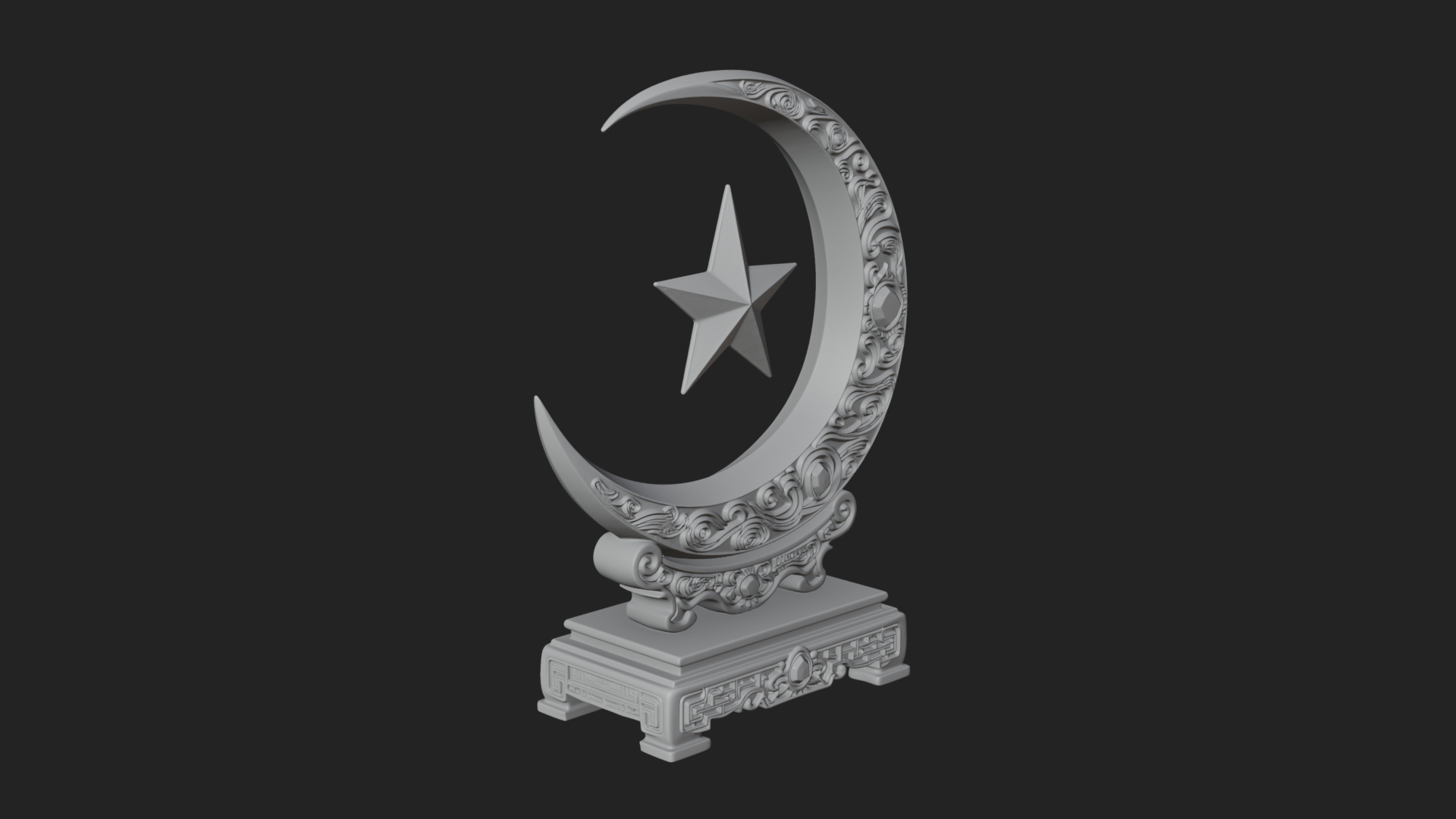 Crescent Moon Star Stand Ornament Design 3 3D Print Model 3D Model