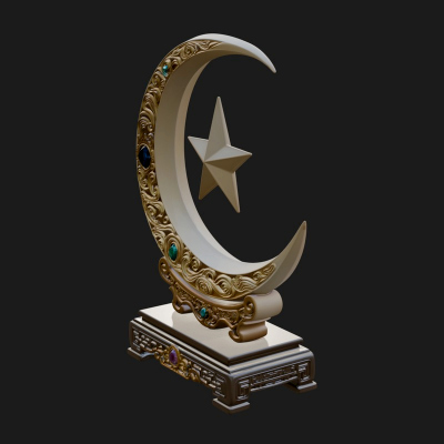 Crescent Moon Star Stand Ornament Design 3 3D Print Model