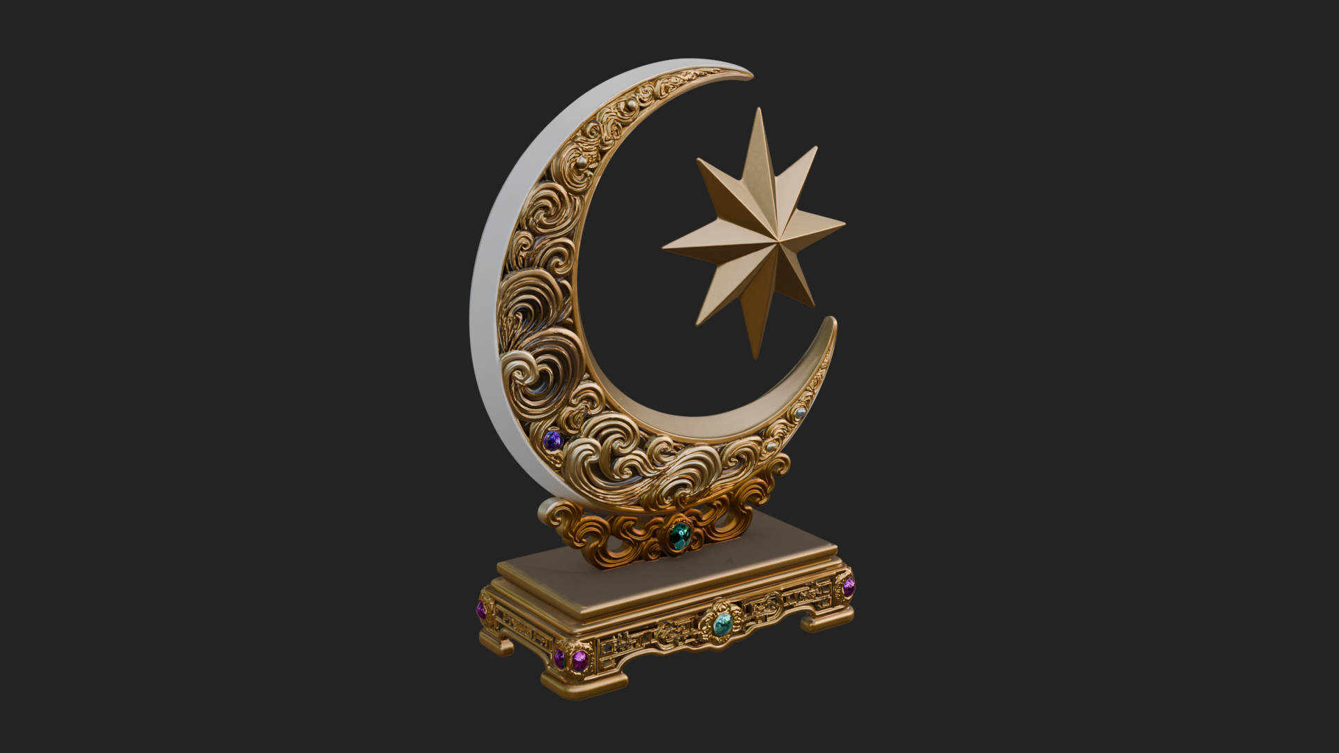 Crescent Moon Star Stand Ornament Design 4 3D Print Model 3D Model