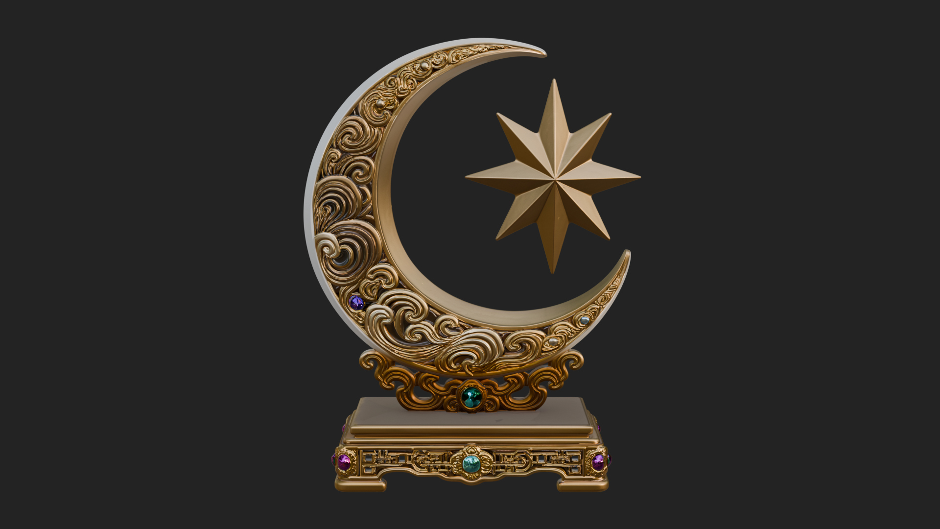 Crescent Moon Star Stand Ornament Design 4 3D Print Model 3D Model