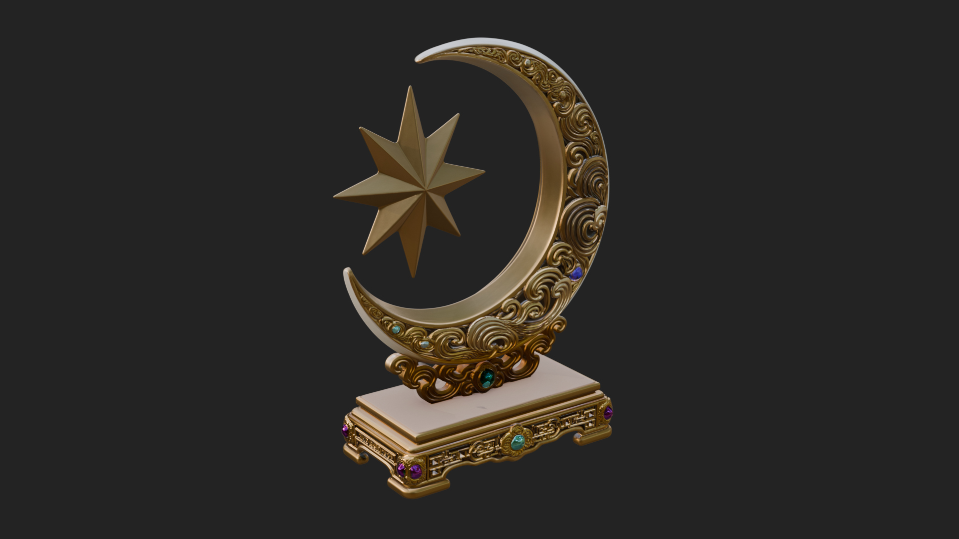 Crescent Moon Star Stand Ornament Design 4 3D Print Model 3D Model