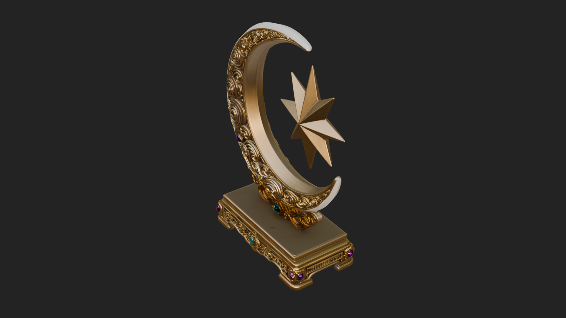 Crescent Moon Star Stand Ornament Design 4 3D Print Model 3D Model