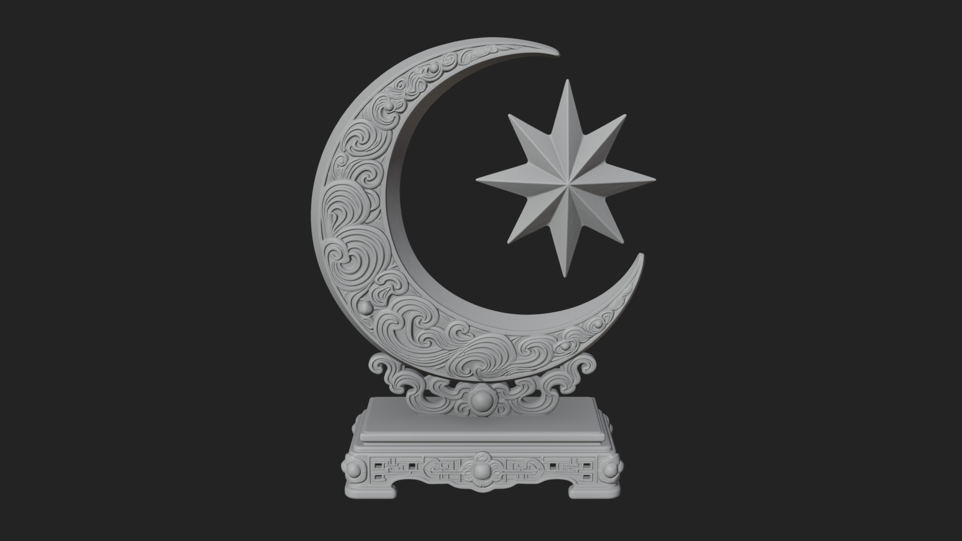 Crescent Moon Star Stand Ornament Design 4 3D Print Model 3D Model