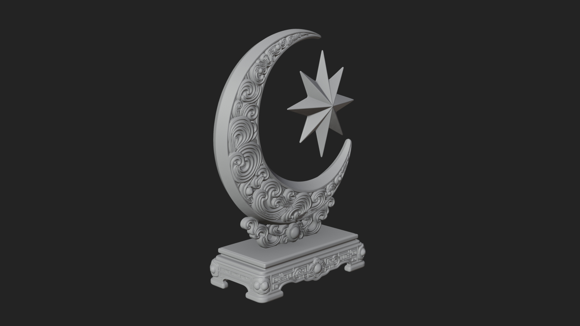 Crescent Moon Star Stand Ornament Design 4 3D Print Model 3D Model