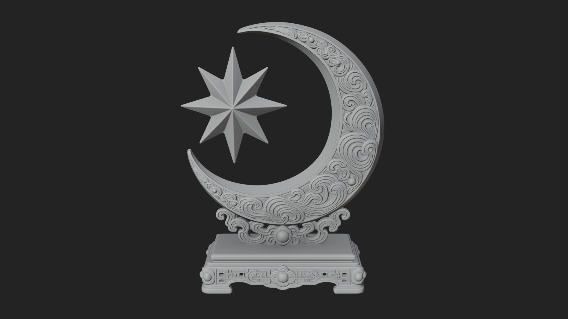 Crescent Moon Star Stand Ornament Design 4 3D Print Model 3D Model