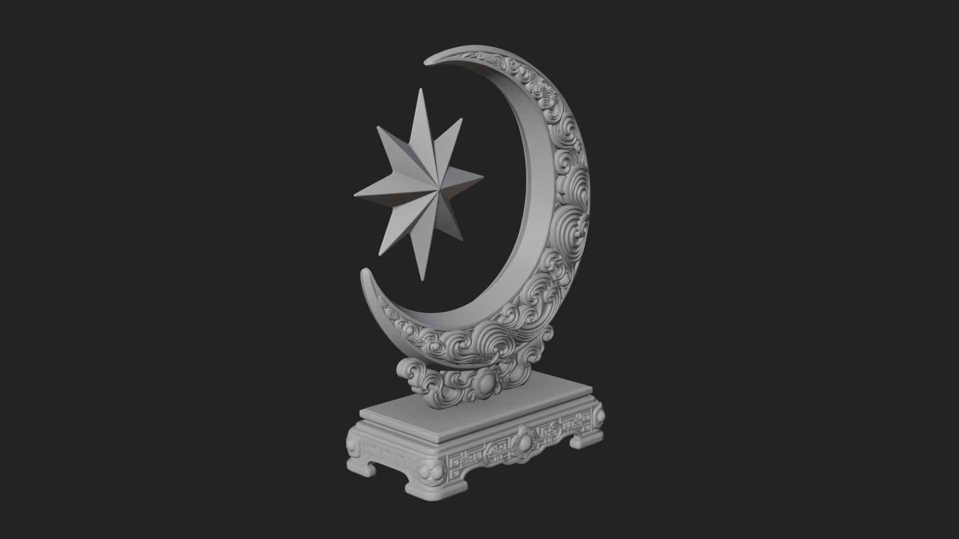 Crescent Moon Star Stand Ornament Design 4 3D Print Model 3D Model
