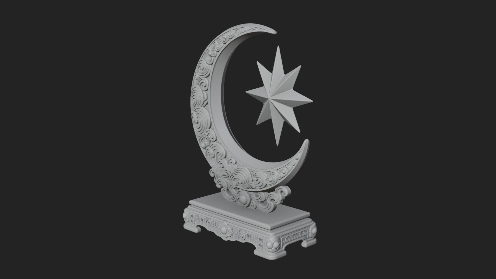 Crescent Moon Star Stand Ornament Design 4 3D Print Model 3D Model