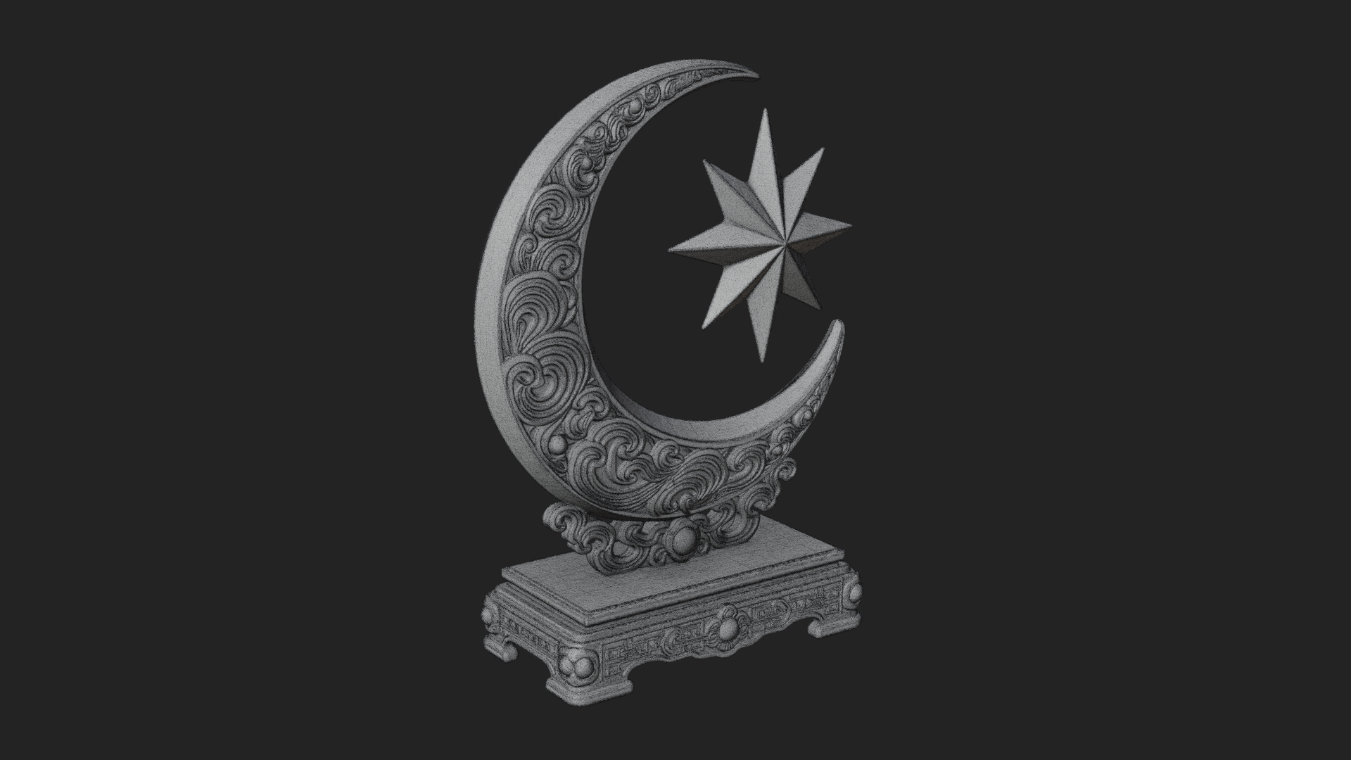 Crescent Moon Star Stand Ornament Design 4 3D Print Model 3D Model