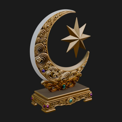 Crescent Moon Star Stand Ornament Design 4 3D Print Model