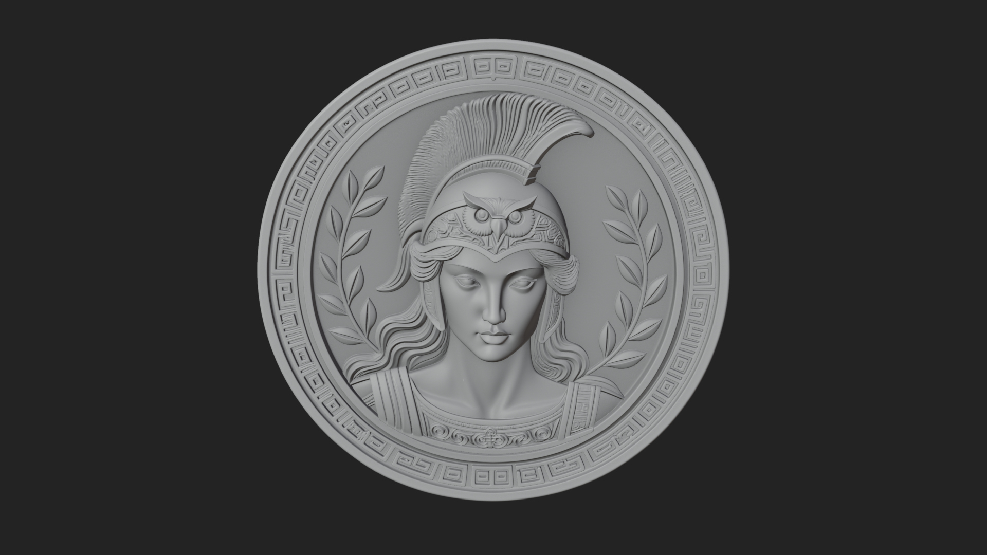 Crested Helm Goddess Oval Plaque Design 1 3D Print Model 3D Model