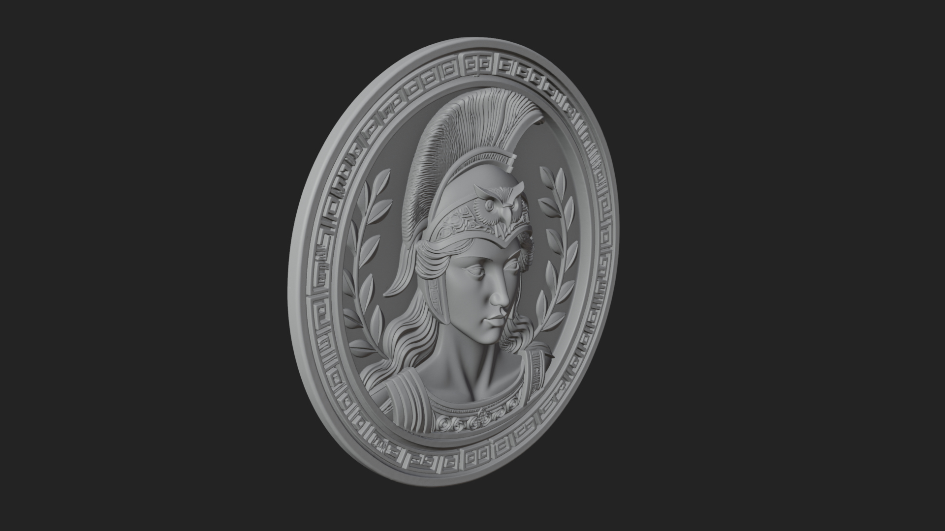 Crested Helm Goddess Oval Plaque Design 1 3D Print Model 3D Model