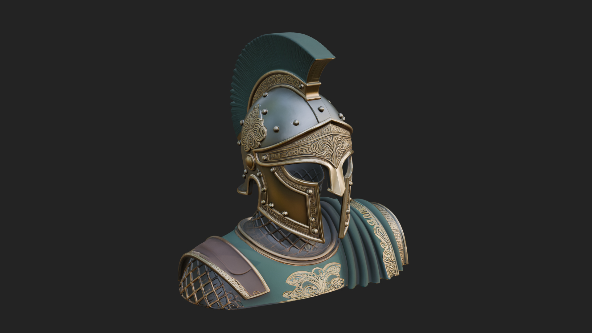 Crested Helm Hoplite Bust Design 1 3D Print Model 3D Model