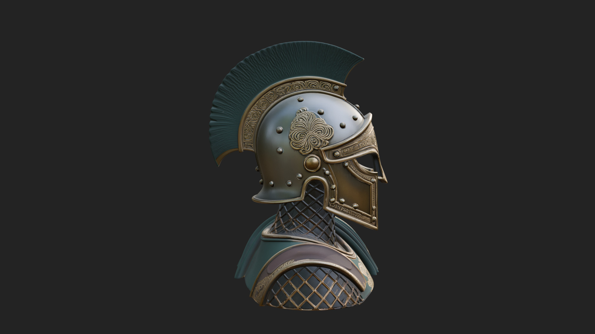 Crested Helm Hoplite Bust Design 1 3D Print Model 3D Model