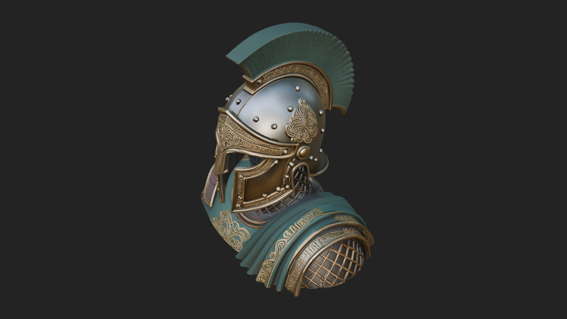 Crested Helm Hoplite Bust Design 1 3D Print Model 3D Model
