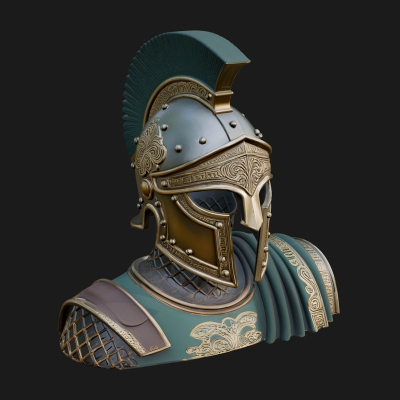 Crested Helm Hoplite Bust Design 1 3D Print Model