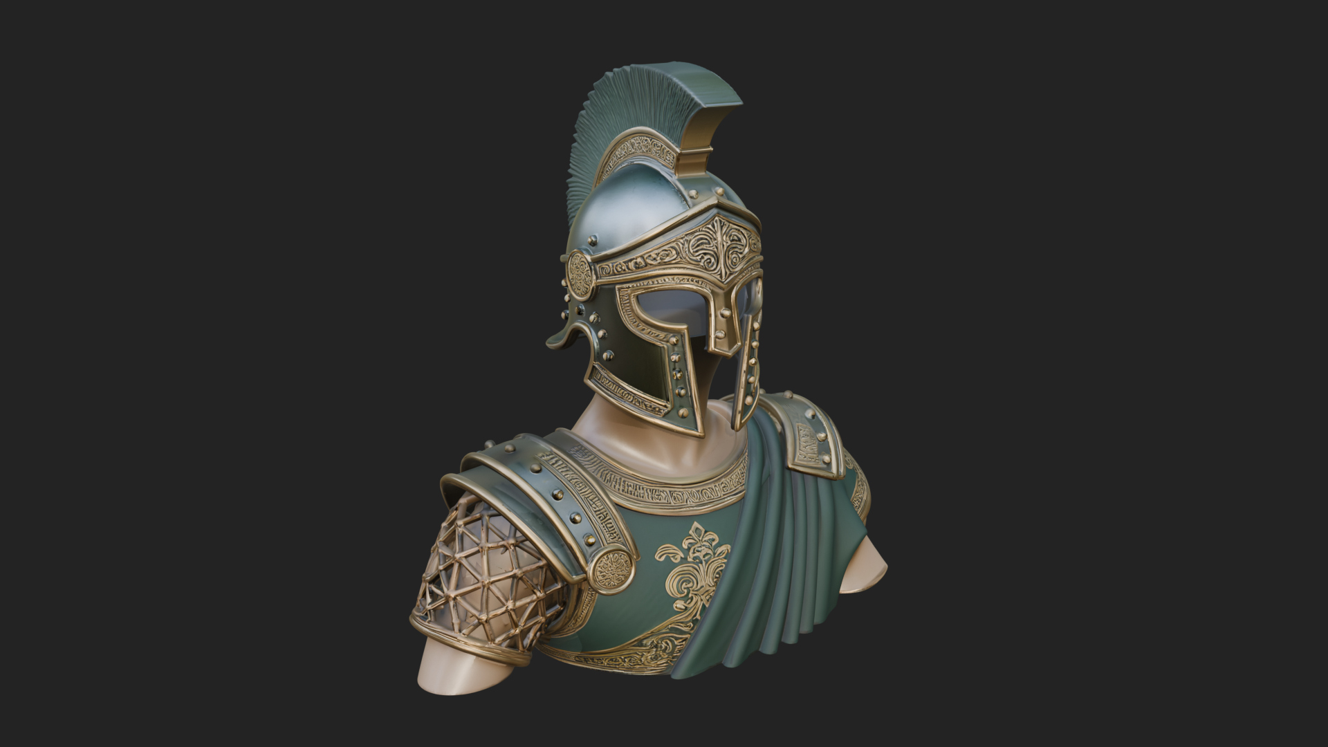 Crested Helm Hoplite Bust Design 2 3D Print Model 3D Model