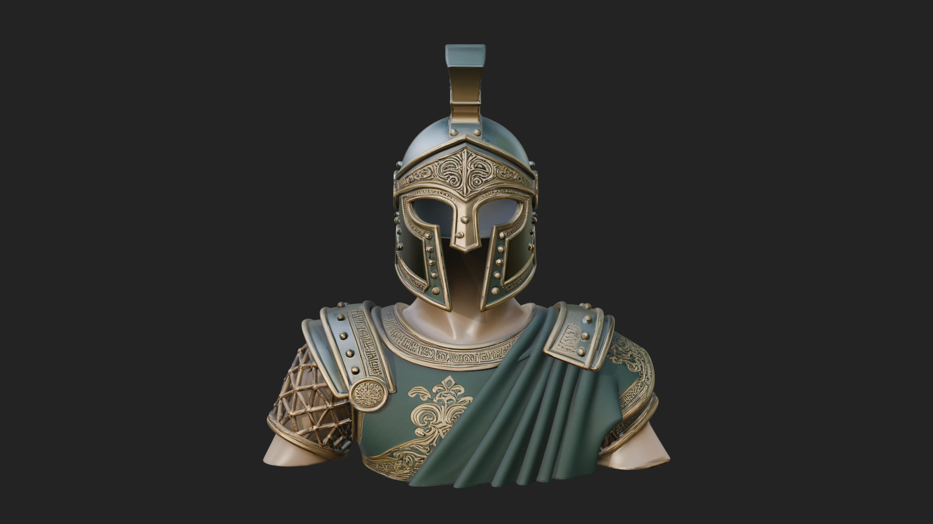 Crested Helm Hoplite Bust Design 2 3D Print Model 3D Model