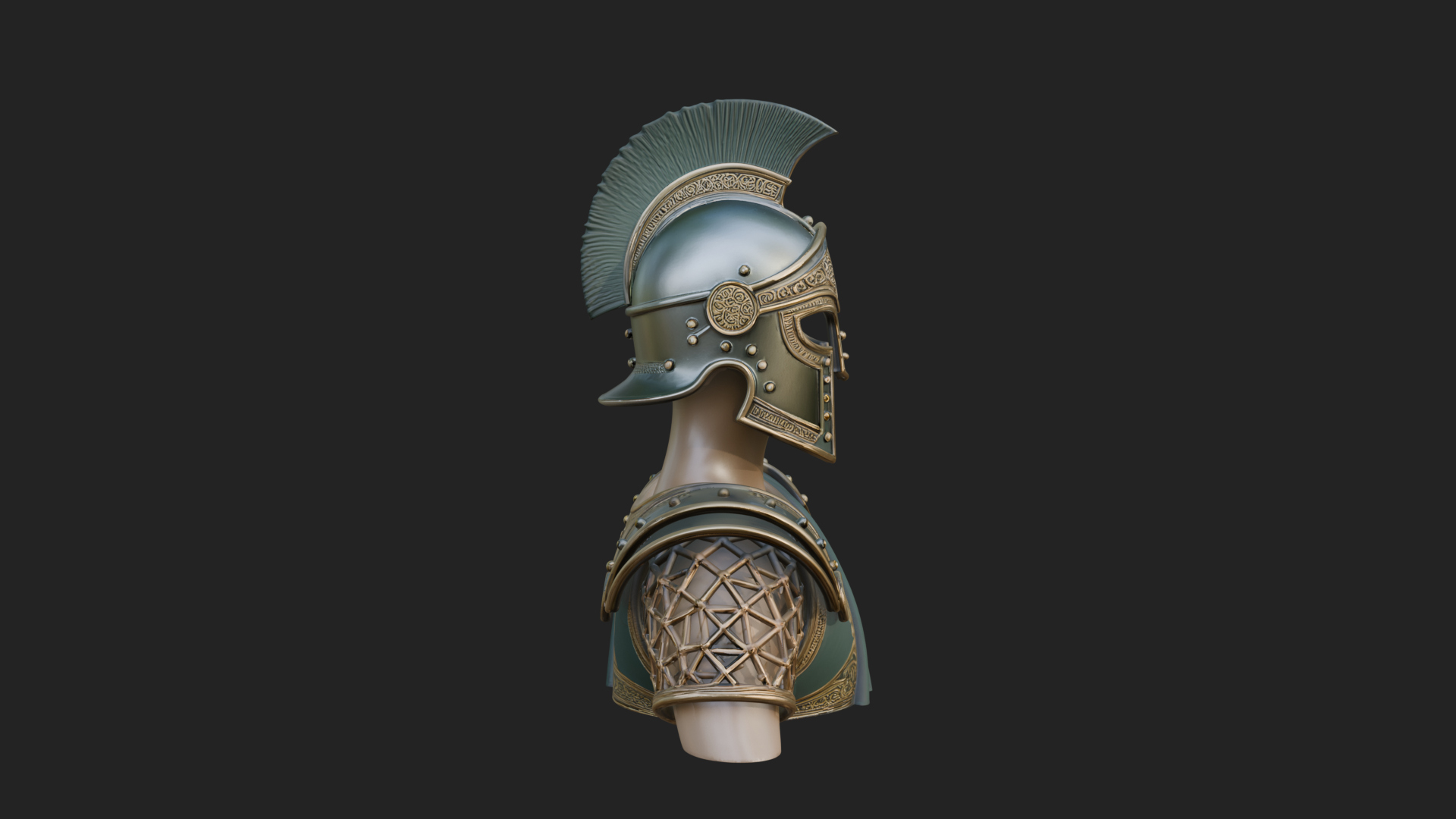Crested Helm Hoplite Bust Design 2 3D Print Model 3D Model