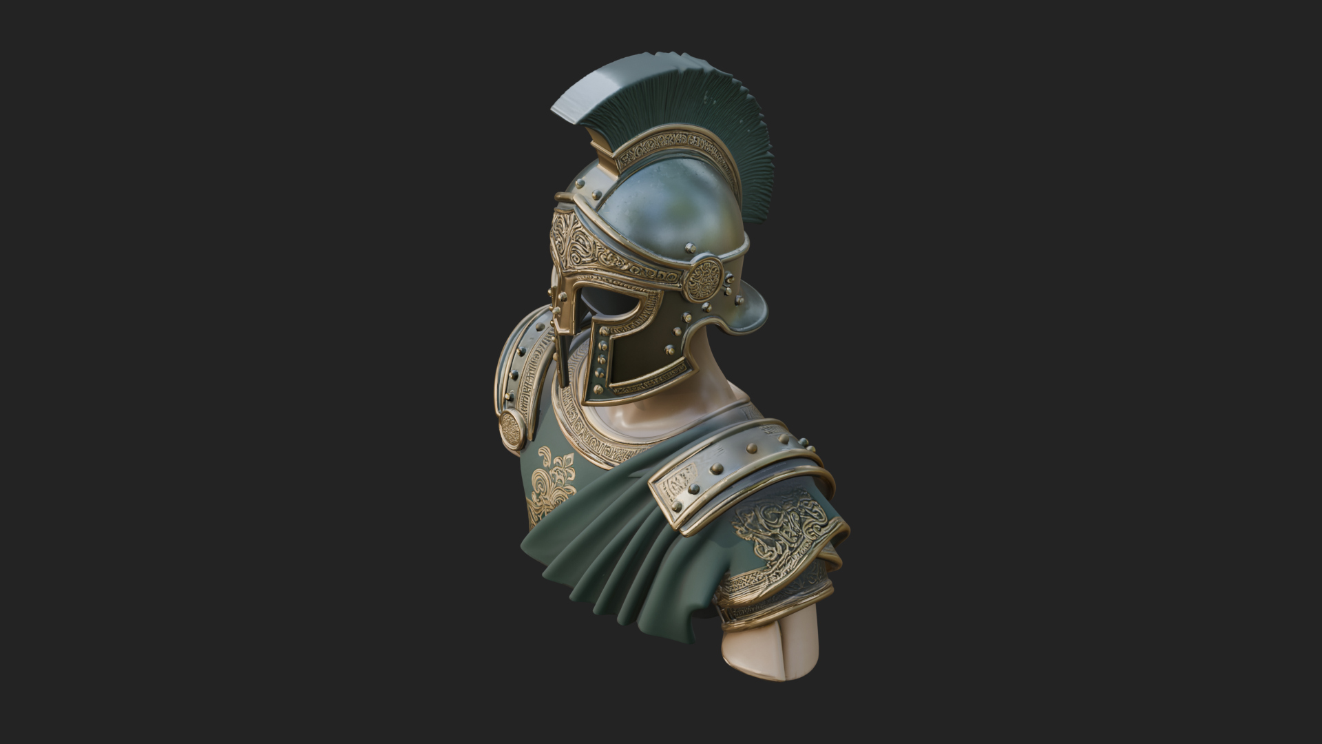 Crested Helm Hoplite Bust Design 2 3D Print Model 3D Model