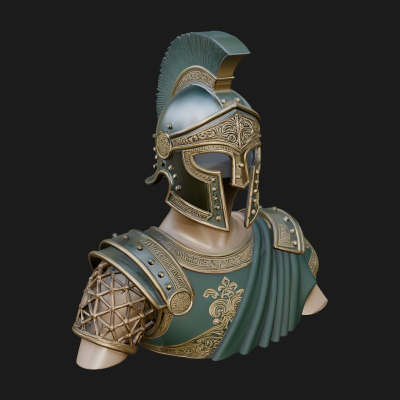 Crested Helm Hoplite Bust Design 2 3D Print Model