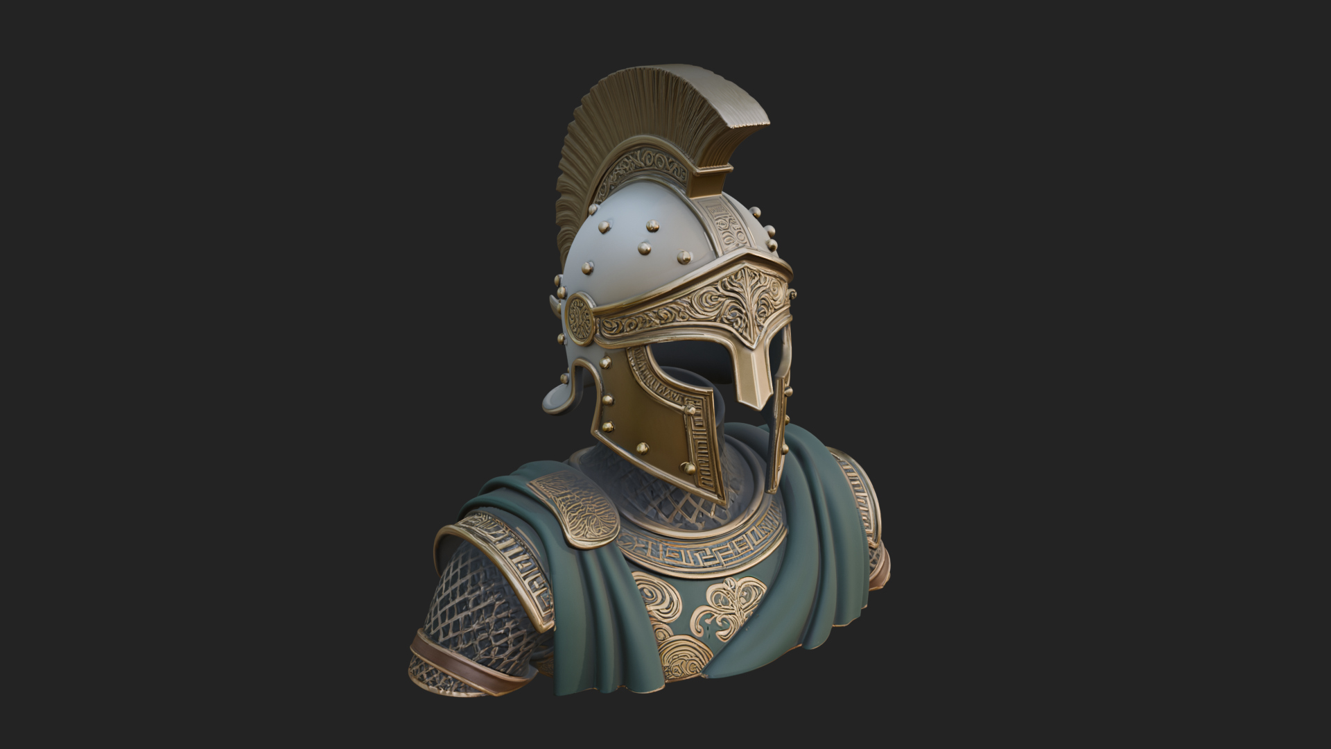 Crested Helm Hoplite Bust Design 3 3D Print Model 3D Model