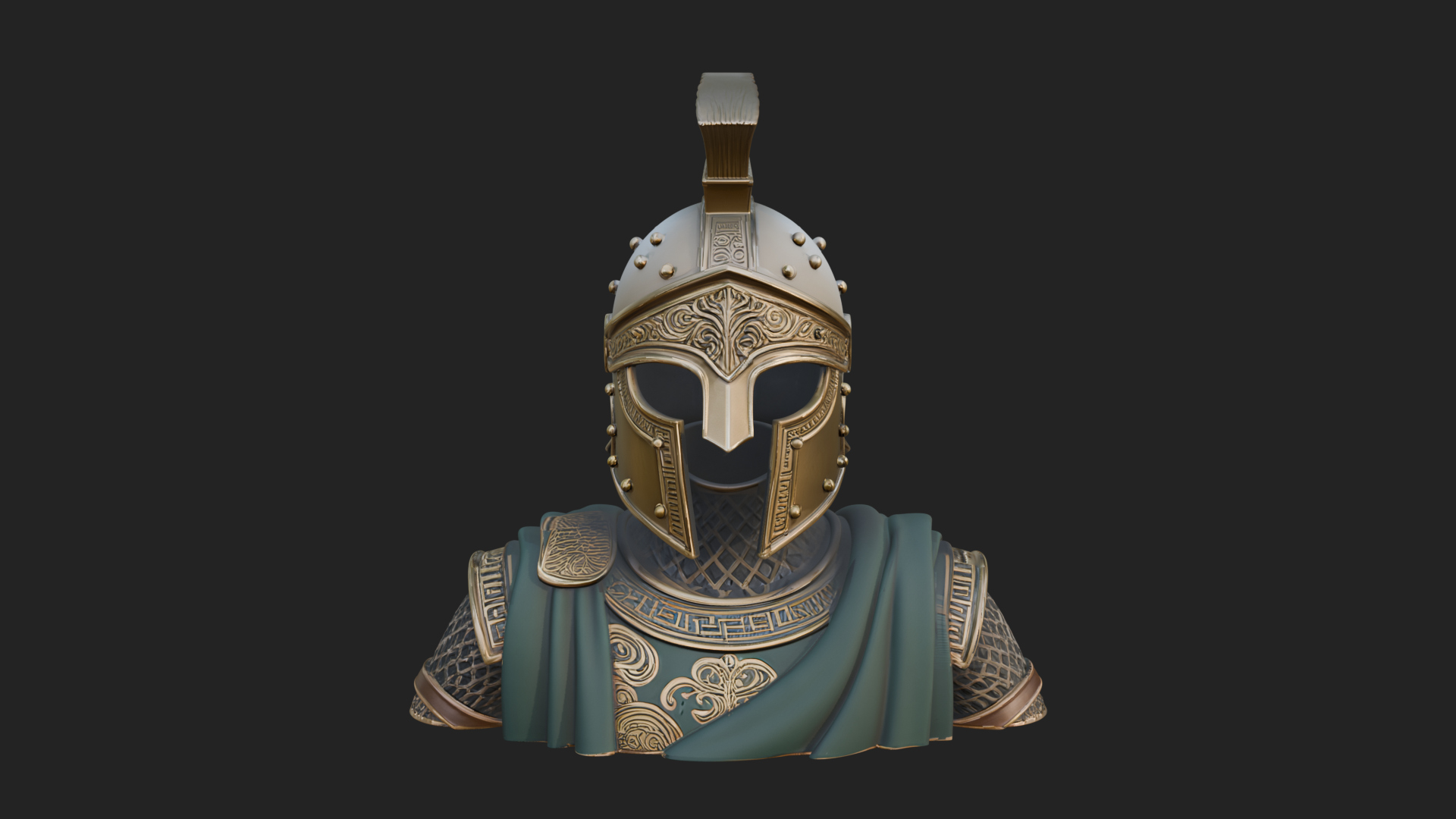 Crested Helm Hoplite Bust Design 3 3D Print Model 3D Model