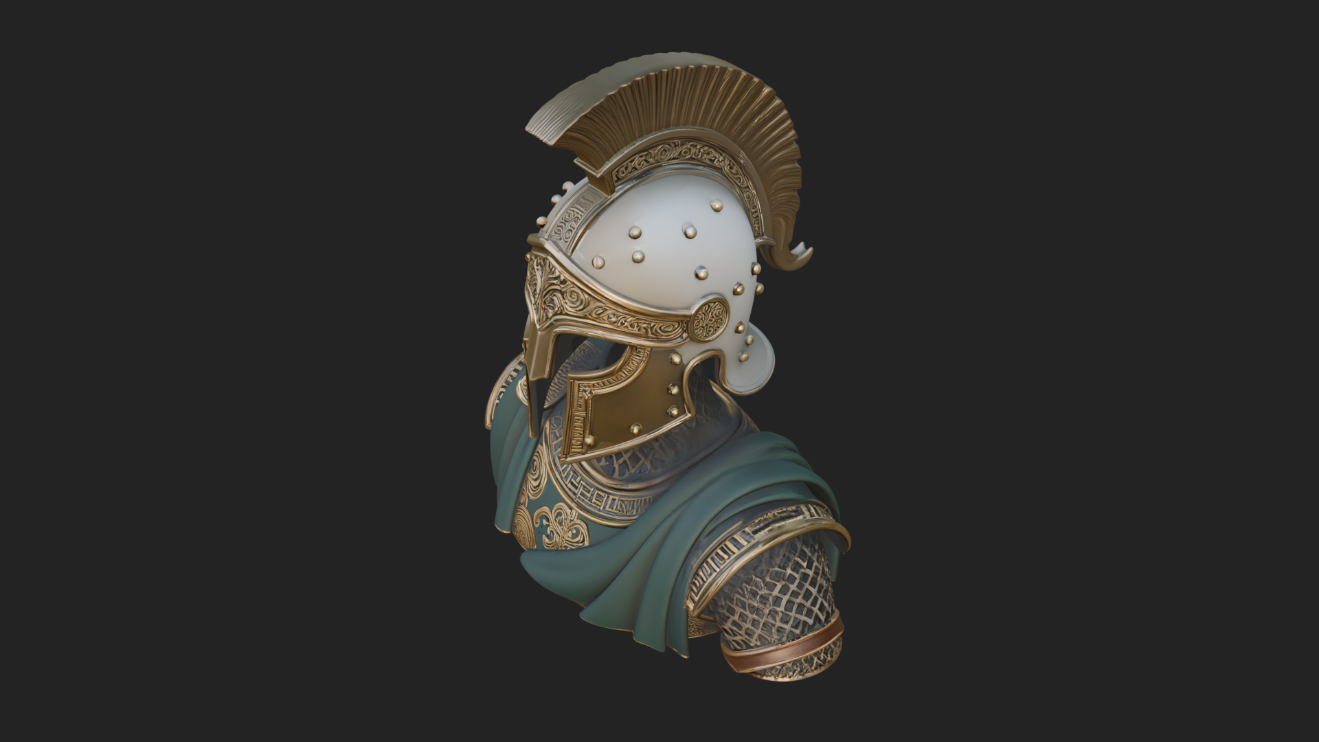 Crested Helm Hoplite Bust Design 3 3D Print Model 3D Model