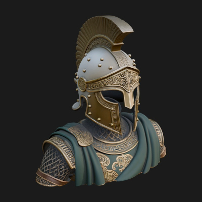 Crested Helm Hoplite Bust Design 3 3D Print Model