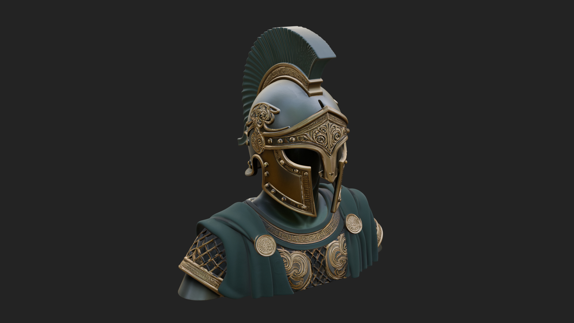 Crested Helm Hoplite Bust Design 4 3D Print Model 3D Model