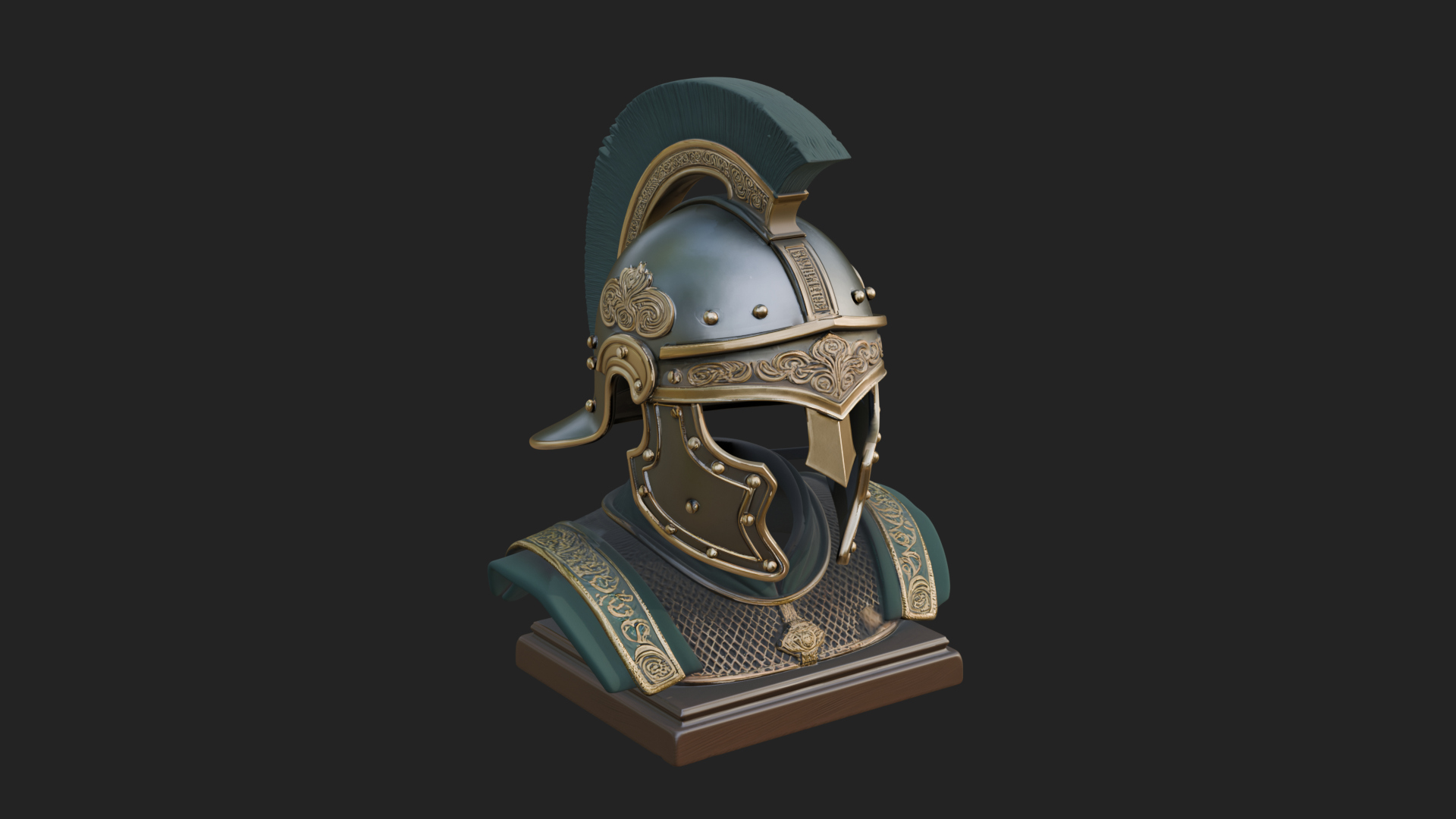 Crested Helm Hoplite Bust Design 5 3D Print Model 3D Model
