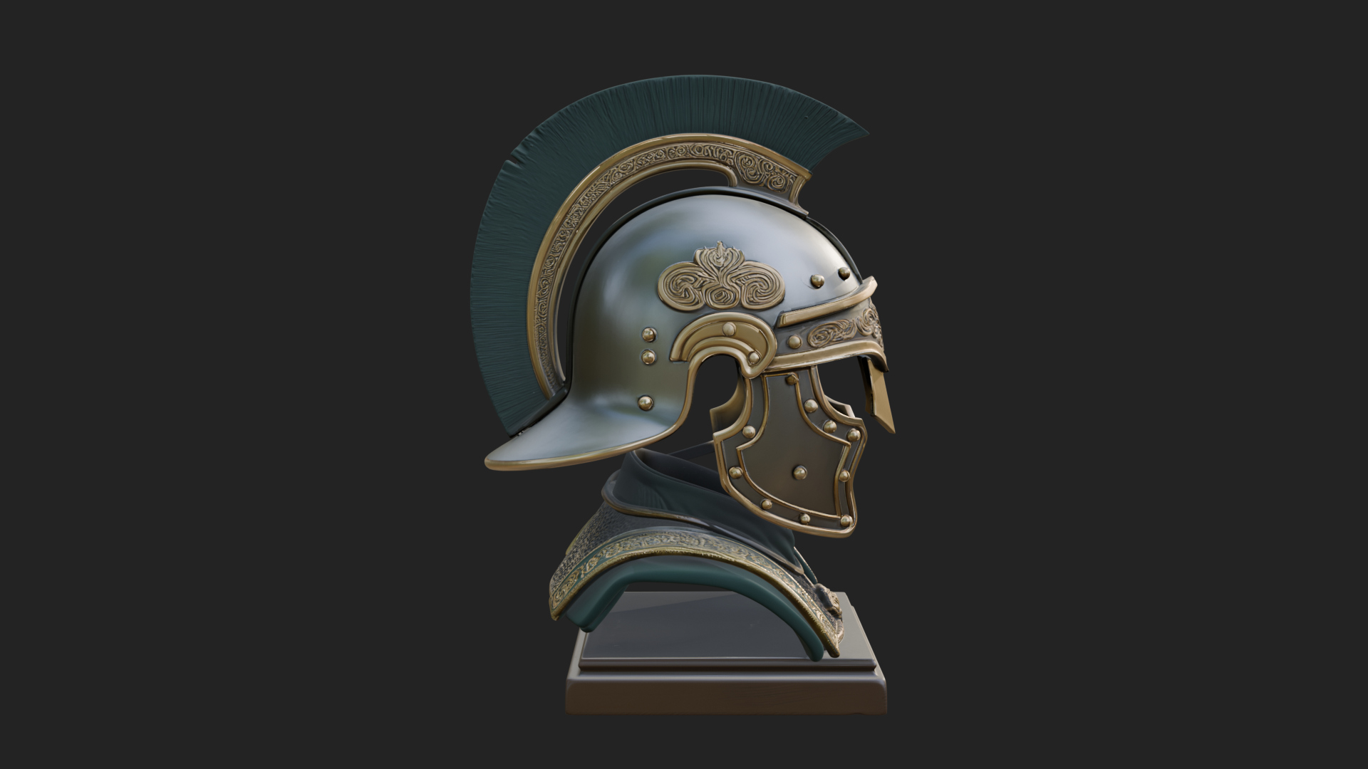 Crested Helm Hoplite Bust Design 5 3D Print Model 3D Model