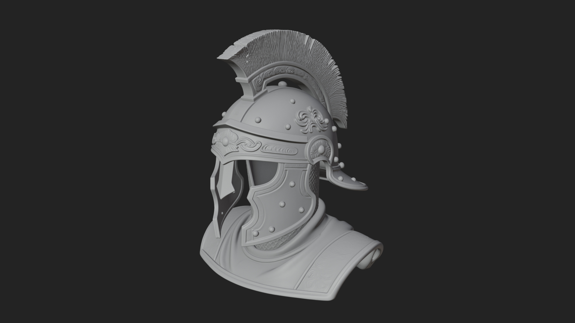 Crested Helm Hoplite Bust Design 6 3D Print Model 3D Model