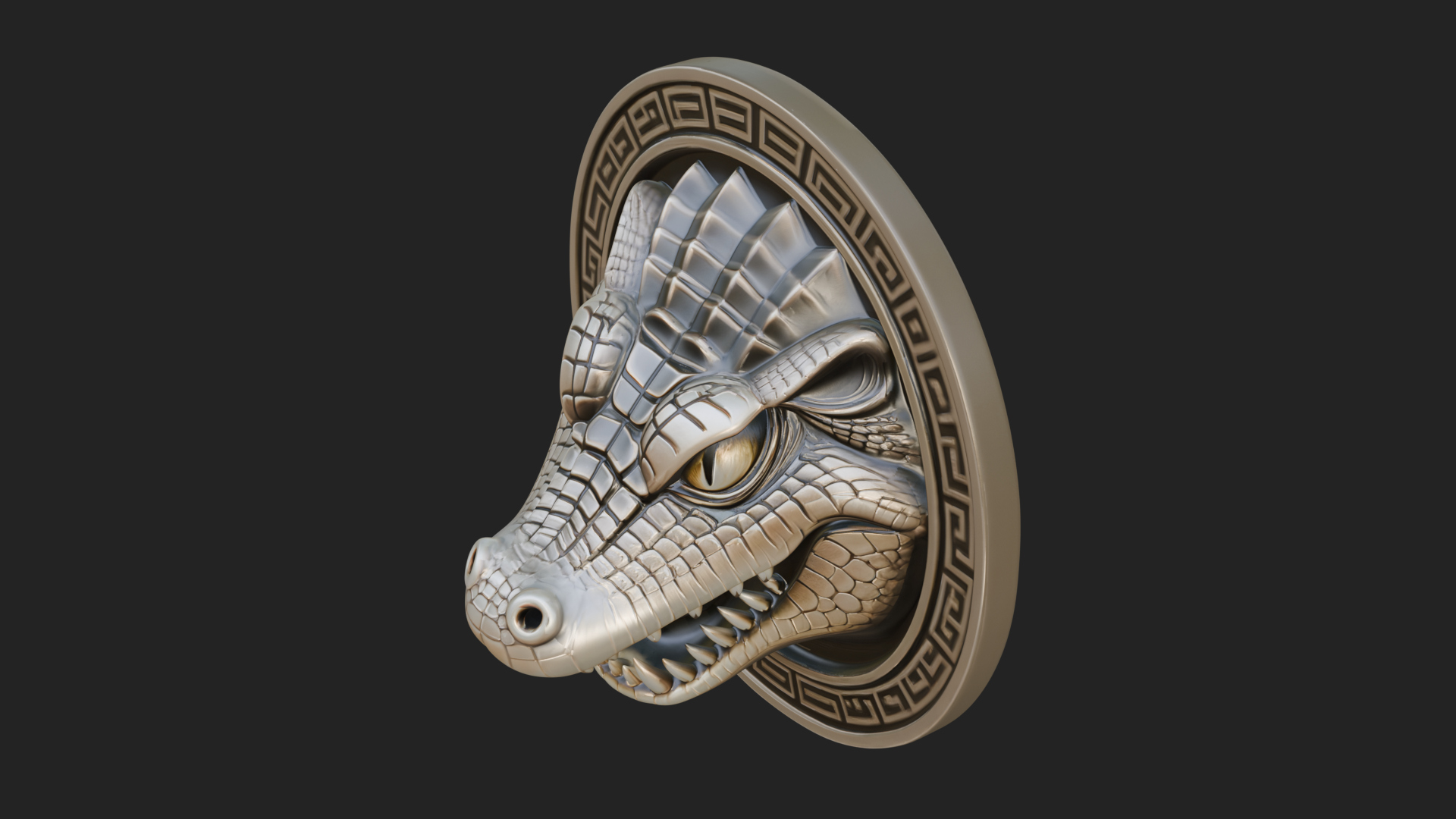 Crocodile Head Oval Plaque Design 4 3D Print Model 3D Model