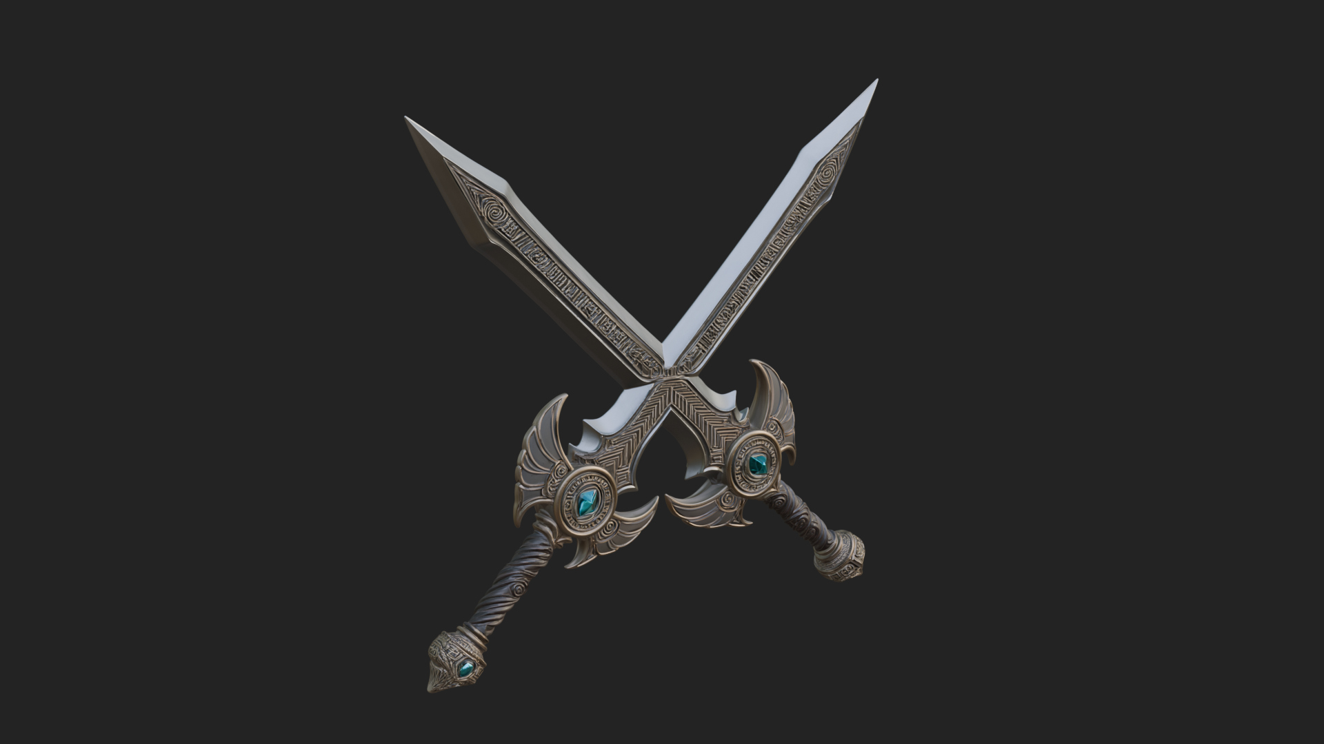 Crossed Twin Blade Model Design 1 3D Print Model 3D Model