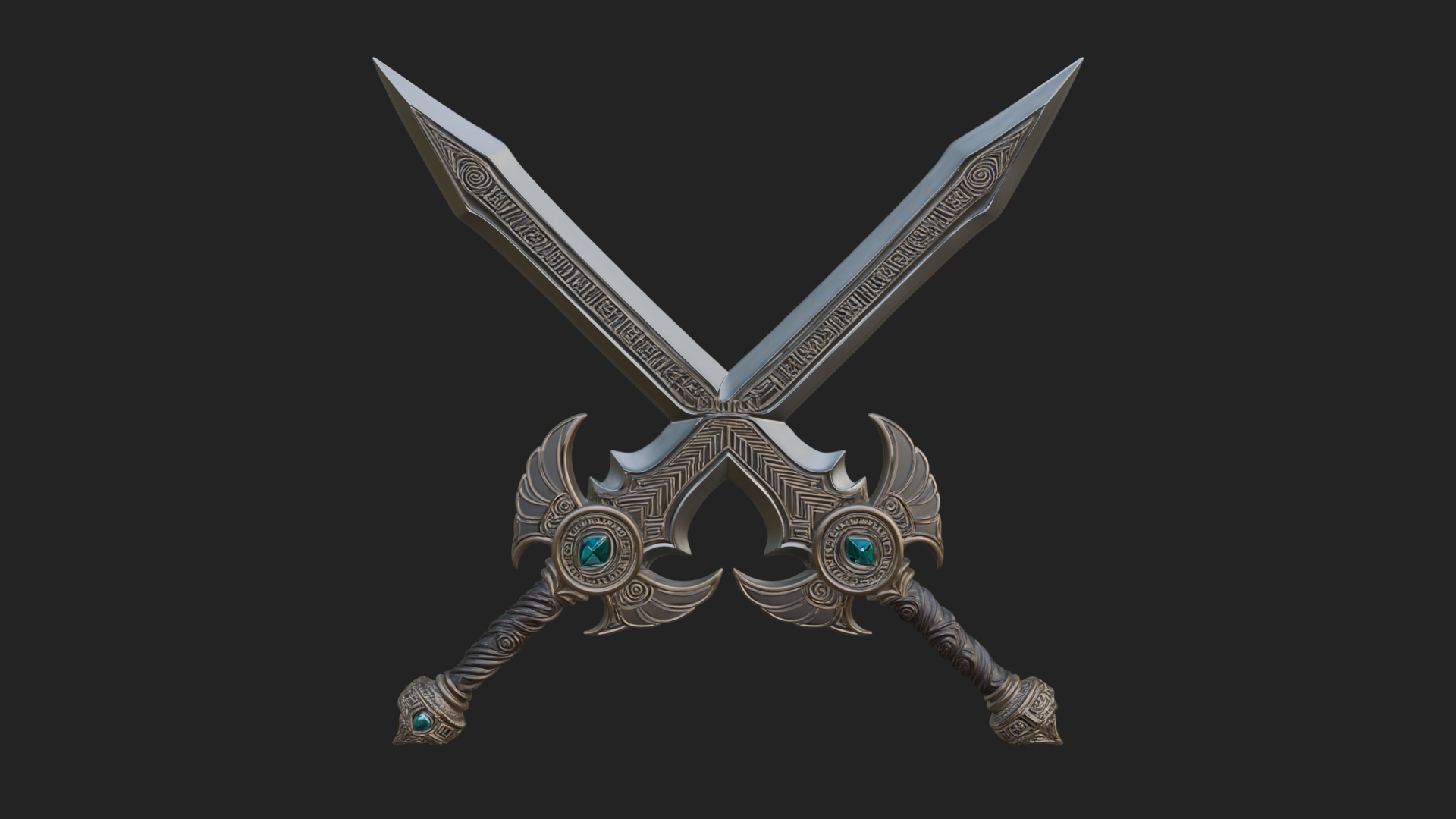 Crossed Twin Blade Model Design 1 3D Print Model 3D Model