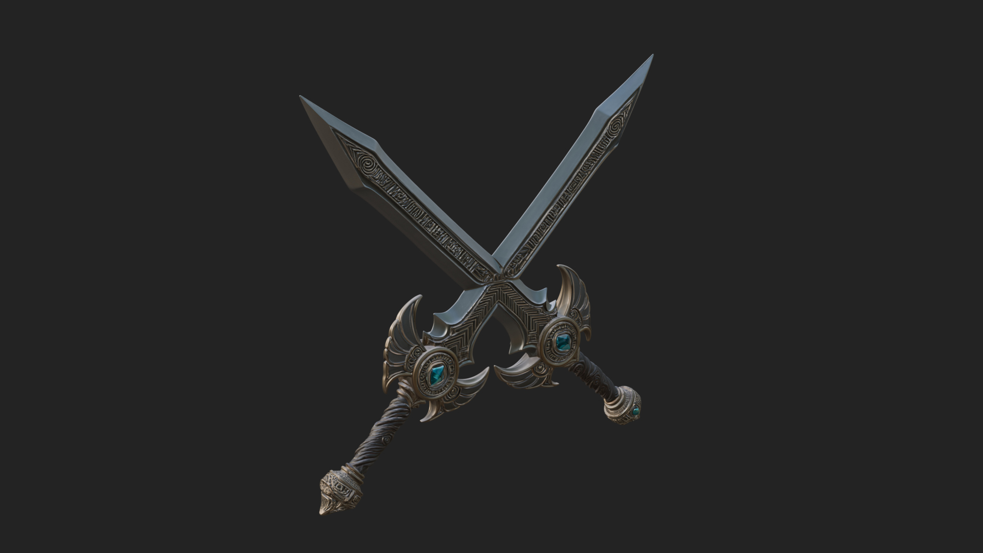 Crossed Twin Blade Model Design 1 3D Print Model 3D Model