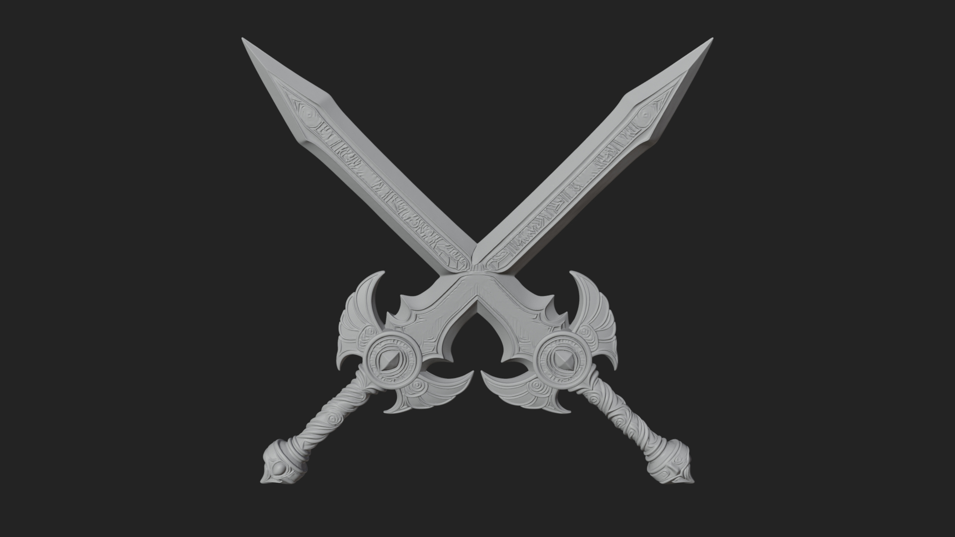 Crossed Twin Blade Model Design 1 3D Print Model 3D Model