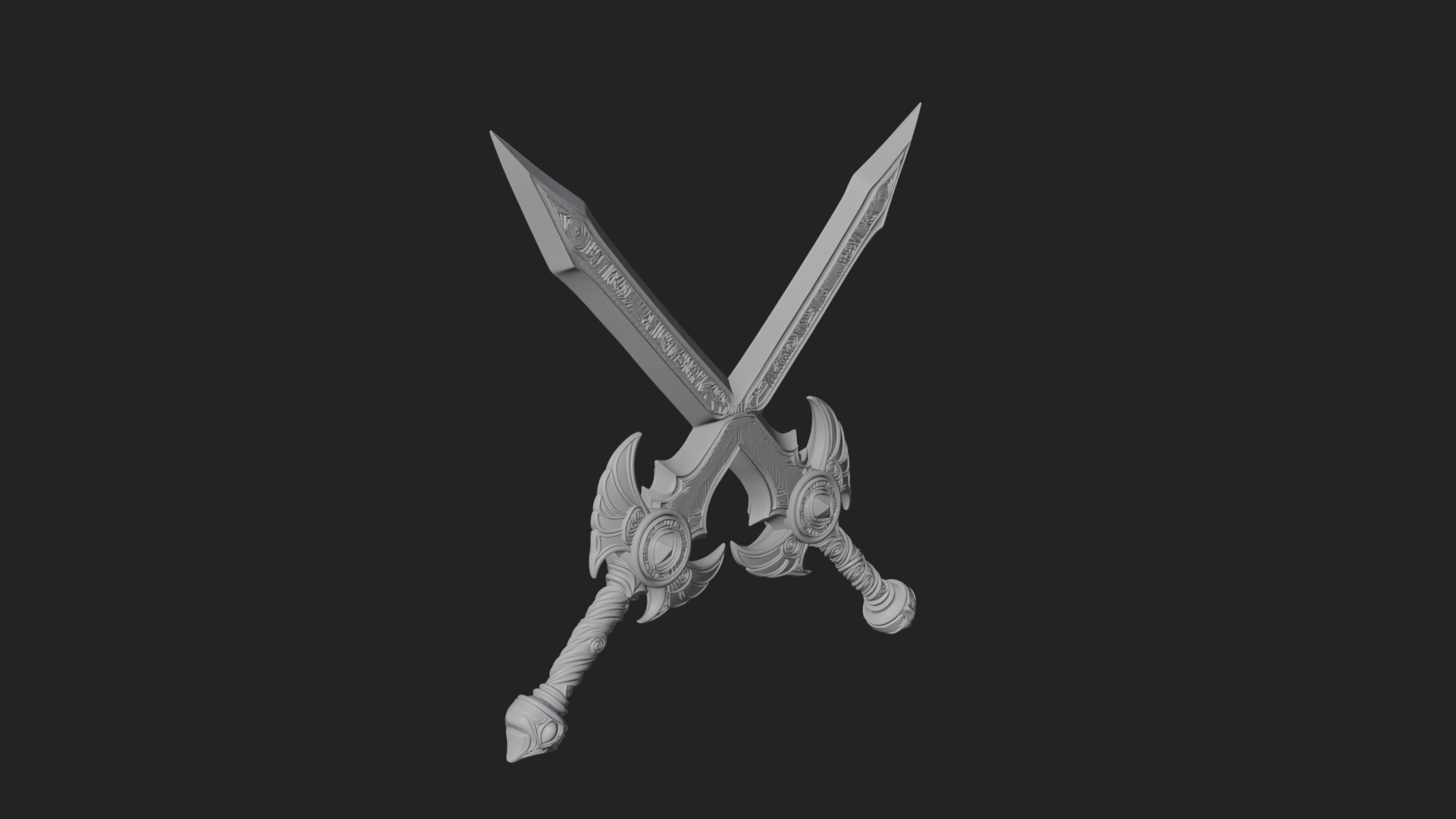 Crossed Twin Blade Model Design 1 3D Print Model 3D Model