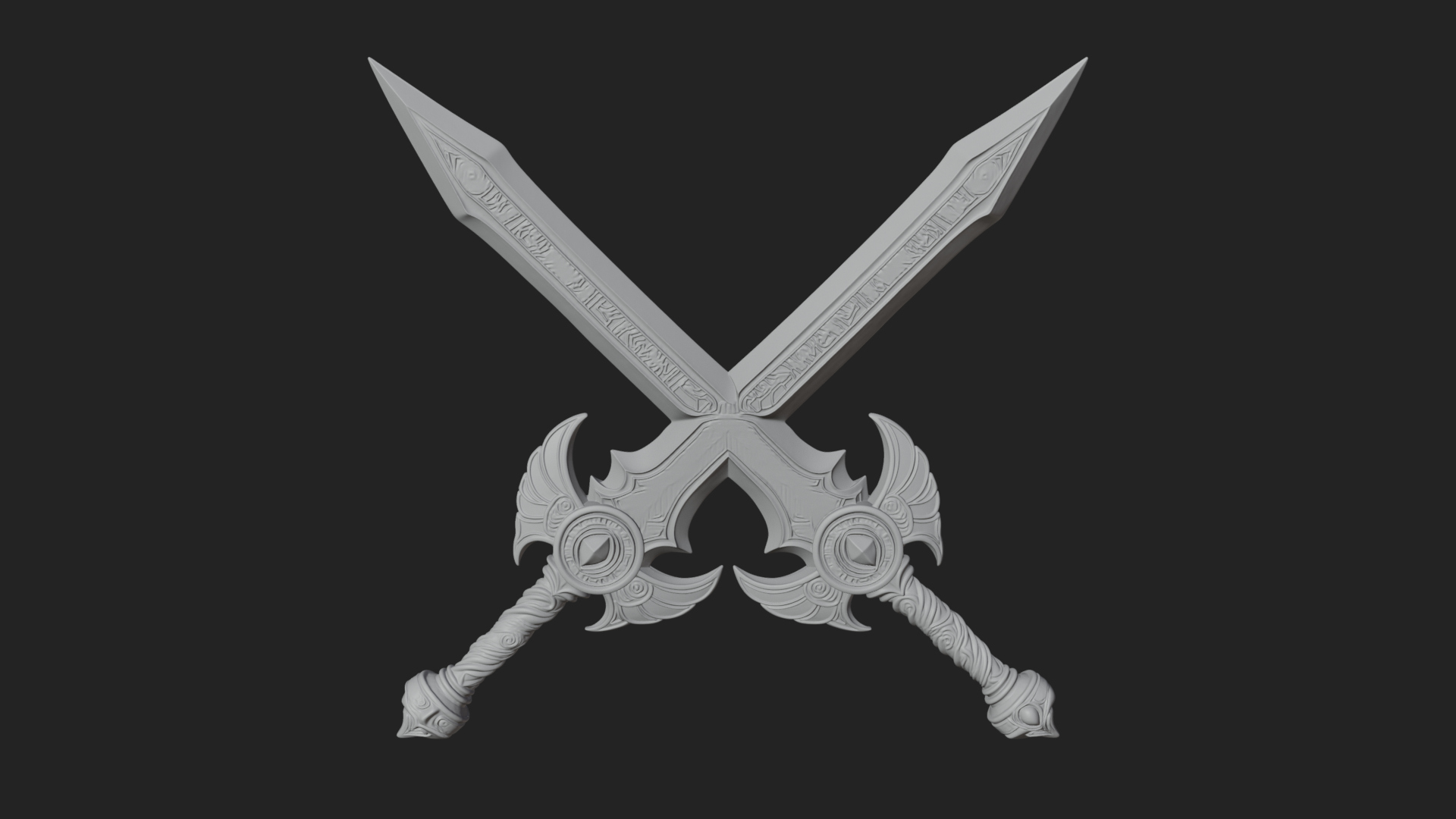 Crossed Twin Blade Model Design 1 3D Print Model 3D Model