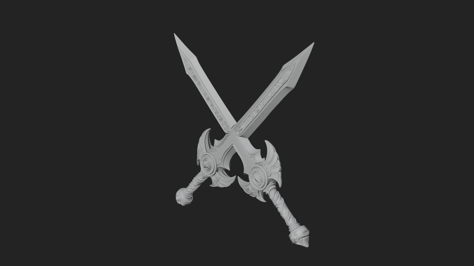 Crossed Twin Blade Model Design 1 3D Print Model 3D Model