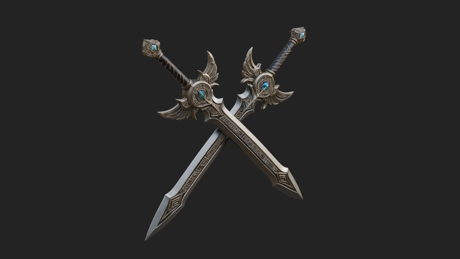 Crossed Twin Blade Model Design 2 3D Print Model 3D Model