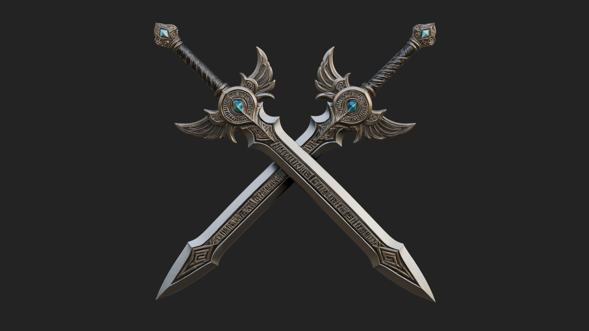Crossed Twin Blade Model Design 2 3D Print Model 3D Model