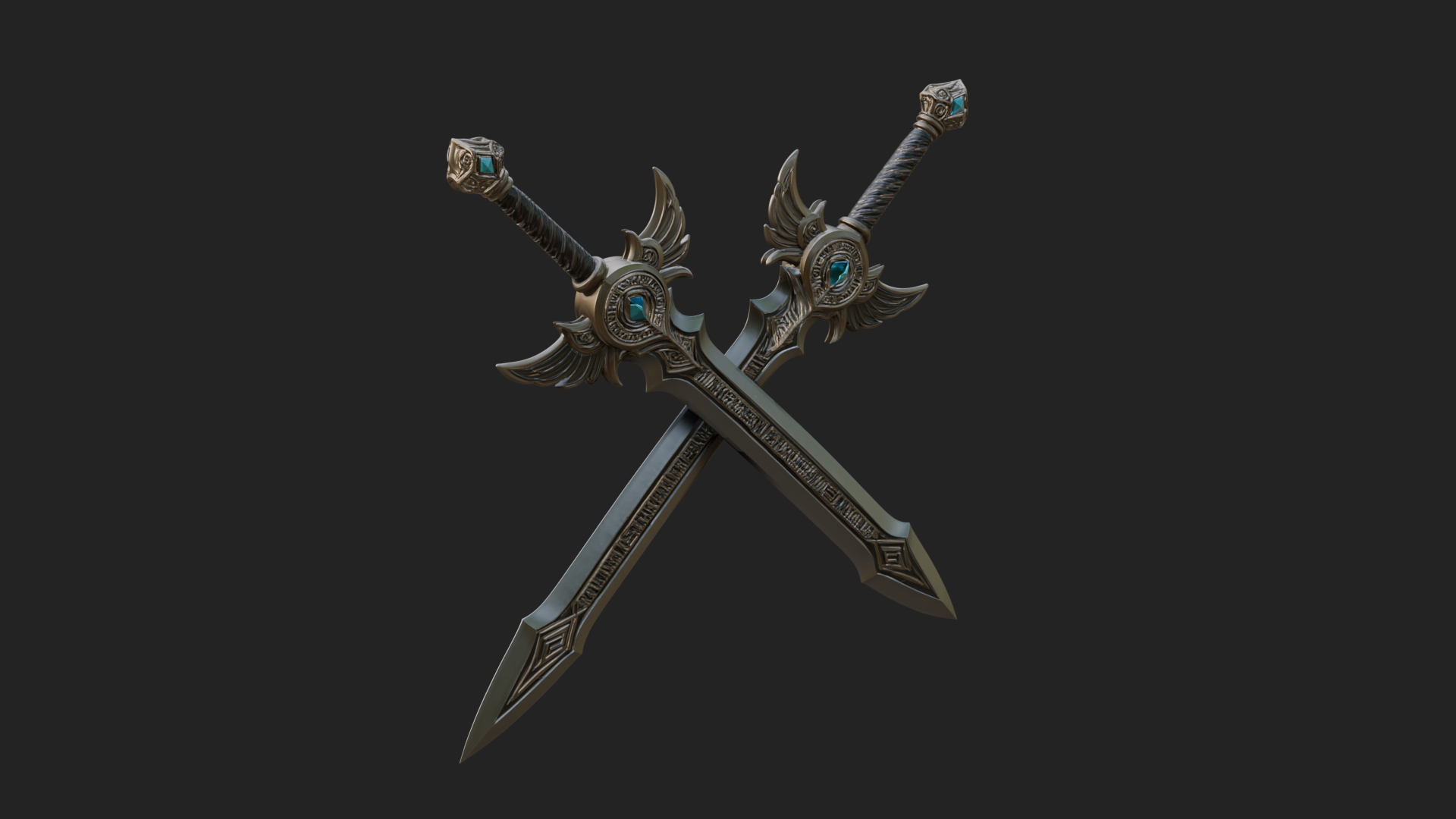 Crossed Twin Blade Model Design 2 3D Print Model 3D Model