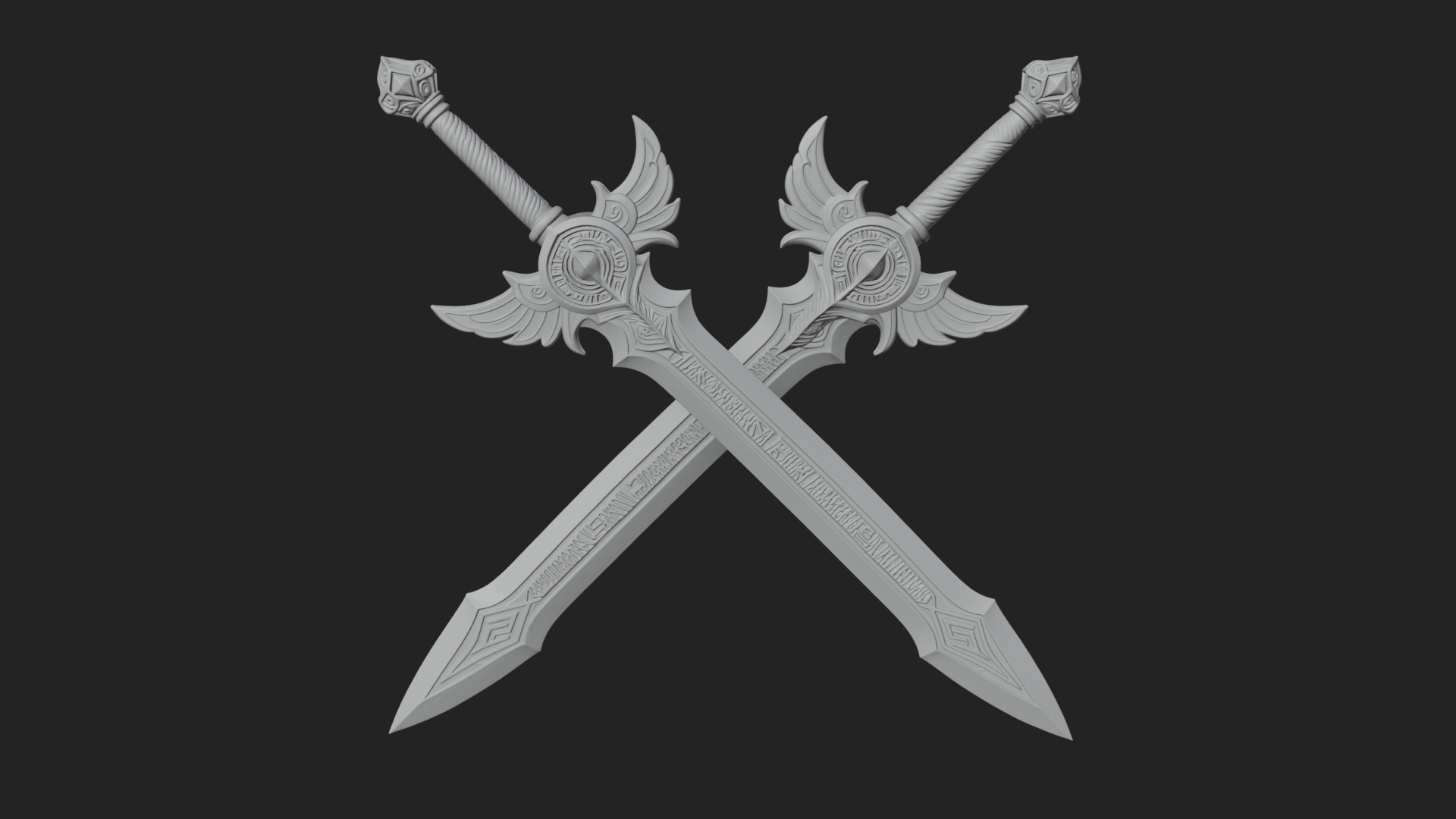 Crossed Twin Blade Model Design 2 3D Print Model 3D Model