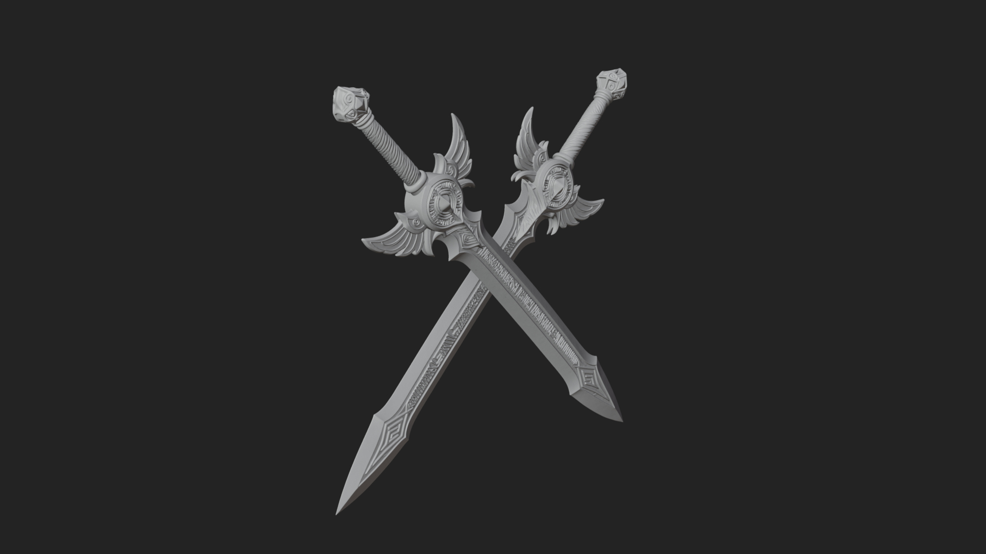 Crossed Twin Blade Model Design 2 3D Print Model 3D Model