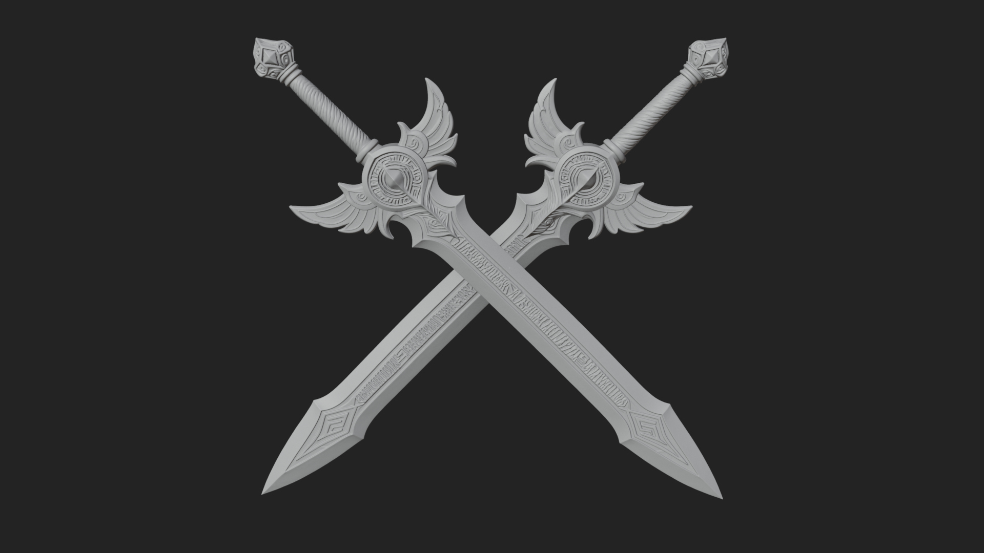 Crossed Twin Blade Model Design 2 3D Print Model 3D Model