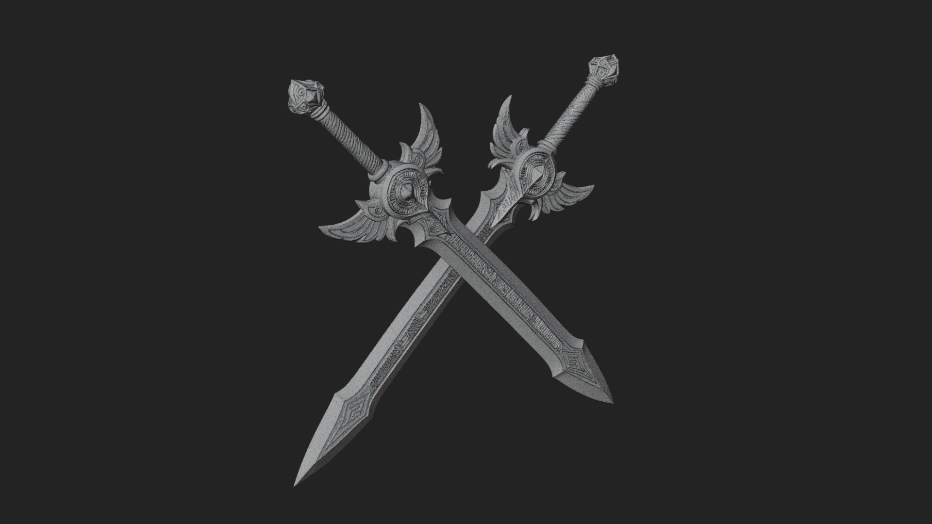 Crossed Twin Blade Model Design 2 3D Print Model 3D Model