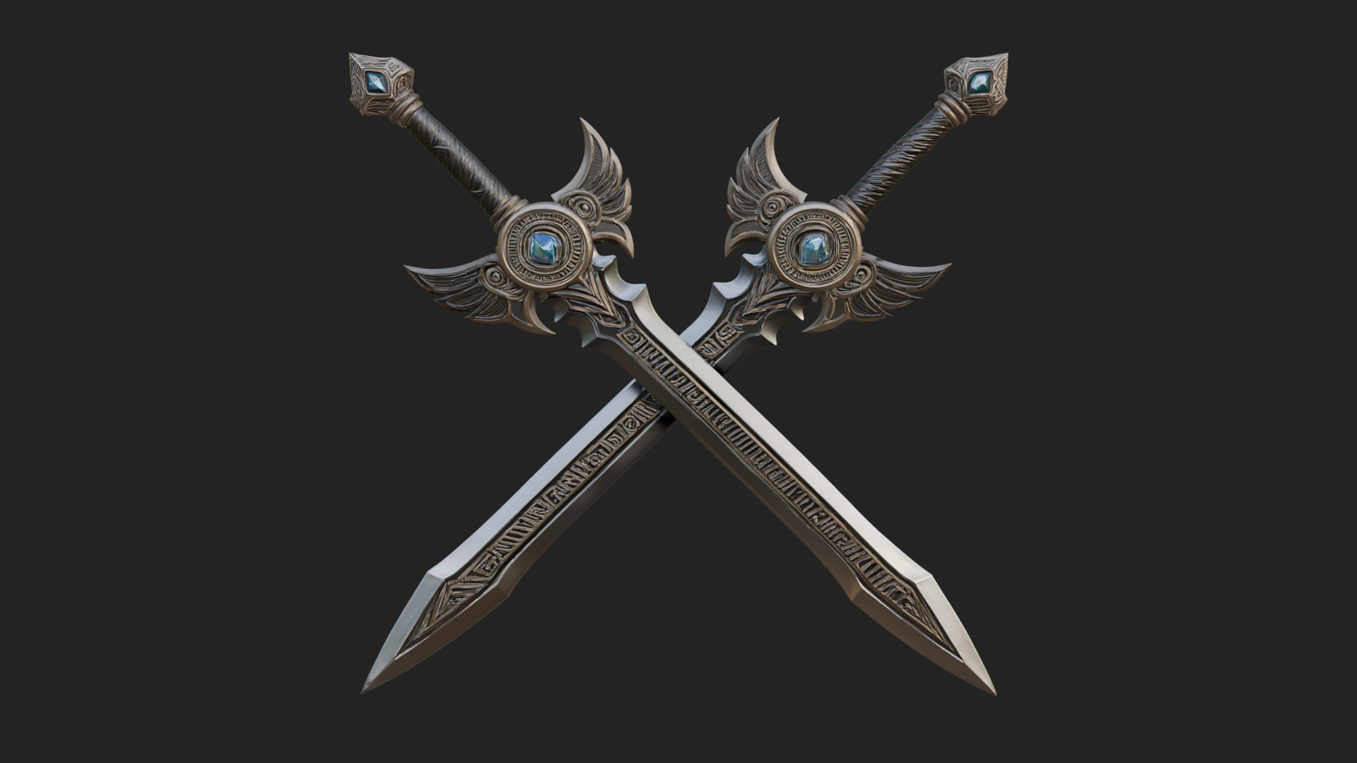 Crossed Twin Blade Model Design 3 3D Print Model 3D Model