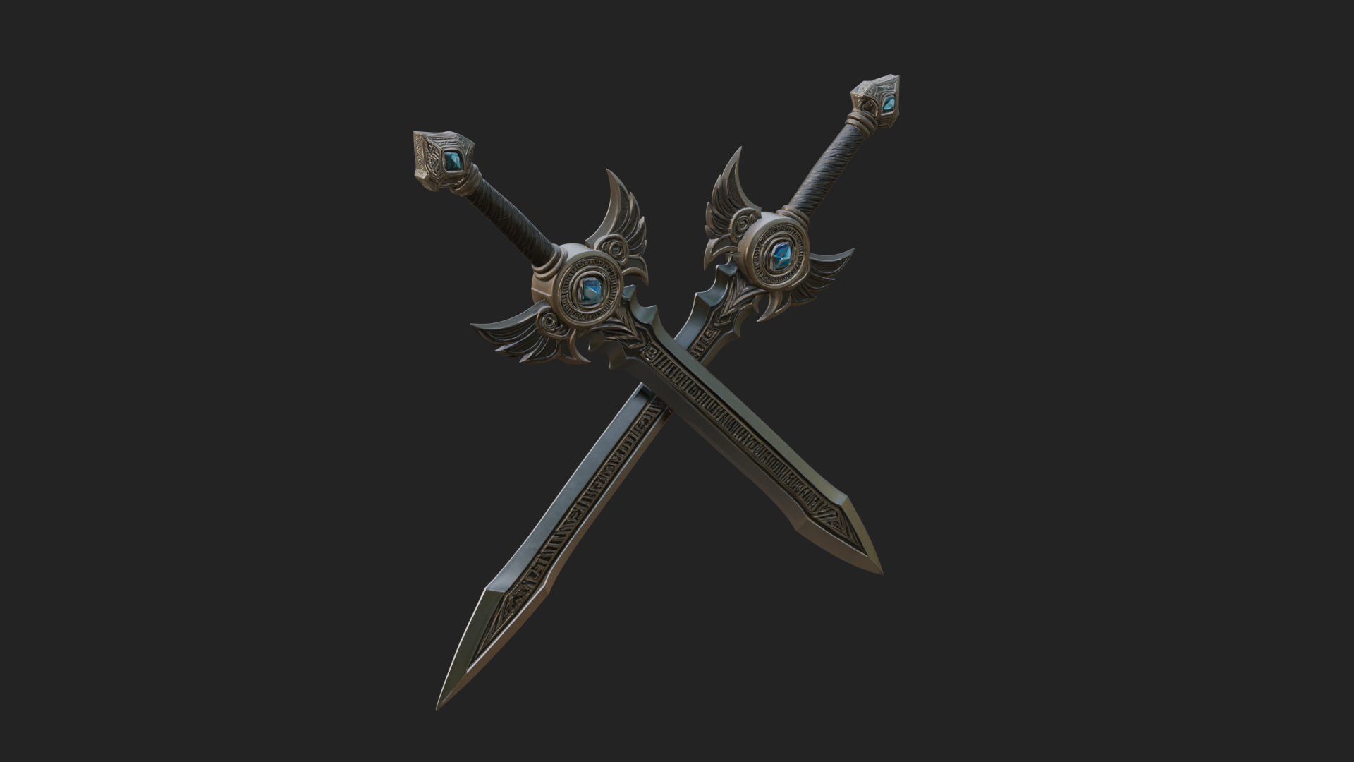 Crossed Twin Blade Model Design 3 3D Print Model 3D Model