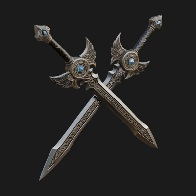 Crossed Twin Blade Model Design 3 3D Print Model